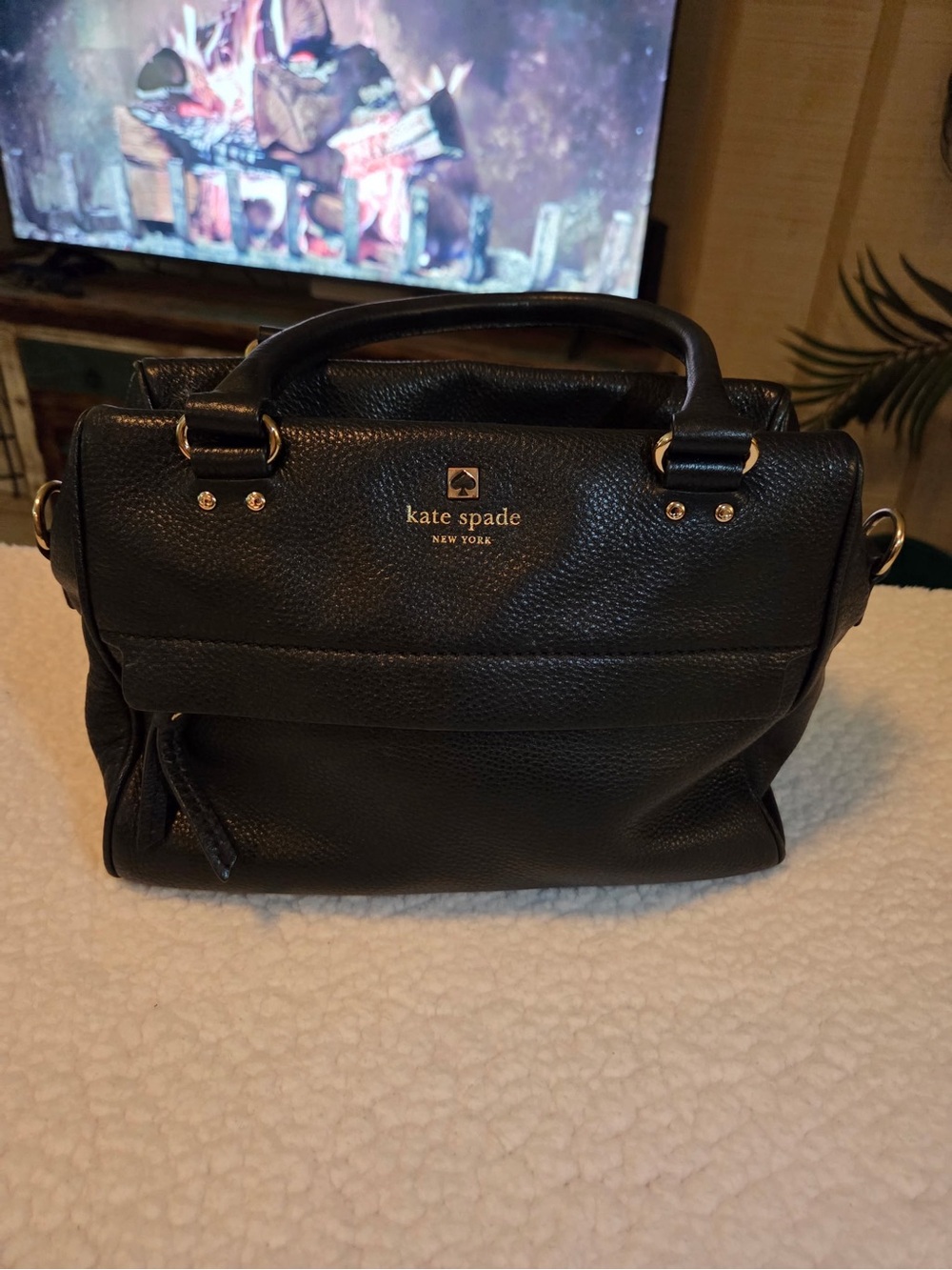 kate spade Black Pebbled Leather Top-Handle Satchel with Gold Hardware